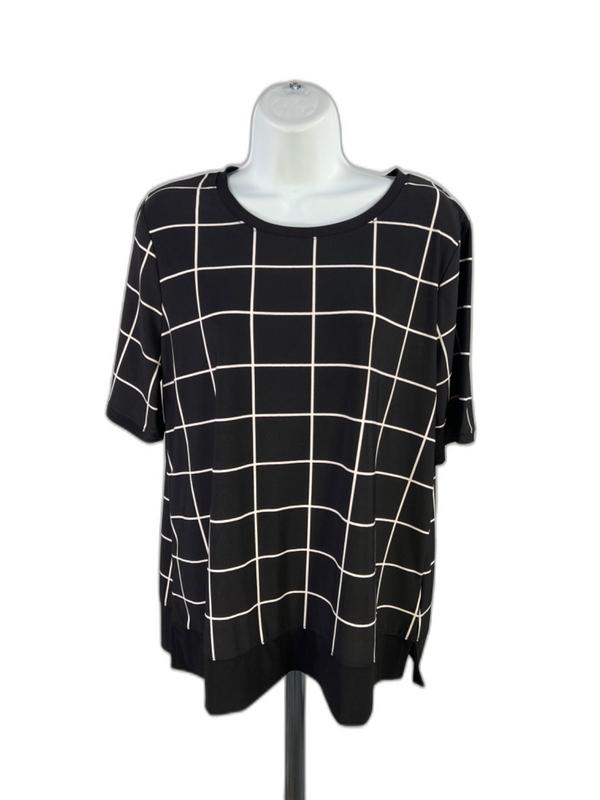 Anne Klein Women's Black Short Sleeve Semi-Sheer Blouse - L