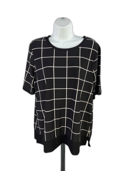 Anne Klein Women's Black Short Sleeve Semi-Sheer Blouse - L