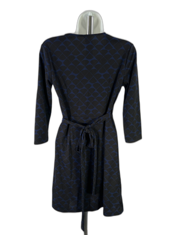 Ann Taylor Women's Black/Blue Geometric Wrap Waist Midi Dress - 2 Petite image 2