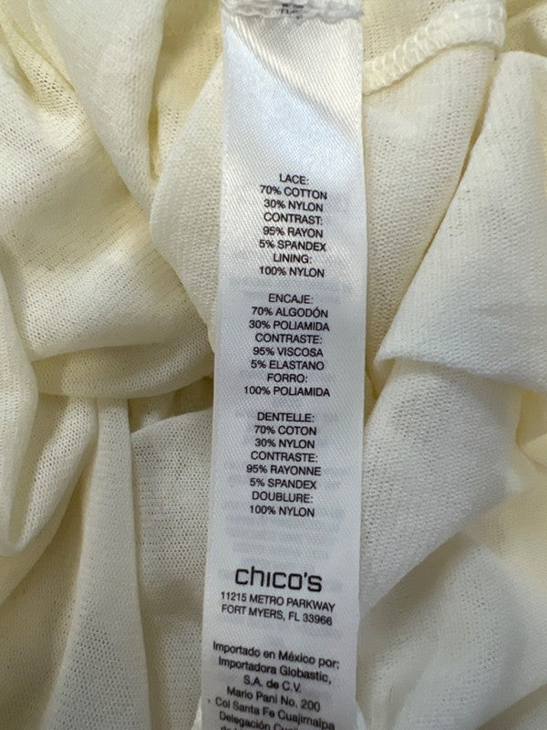 Chico's Women's White Lace Lined Zipper Back Short Cap Sleeve Blouse - 1/US M image 4