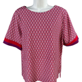 Chico's Womens Red/Purple Geo Marashino Cherry Short Sleeve Knit Blouse - 1/US M
