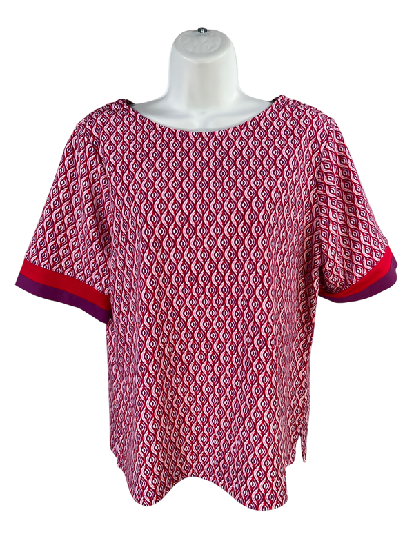 Chico's Womens Red/Purple Geo Marashino Cherry Short Sleeve Knit Blouse - 1/US M