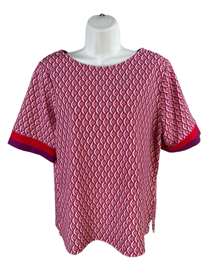 Chico's Womens Red/Purple Geo Marashino Cherry Short Sleeve Knit Blouse - 1/US M