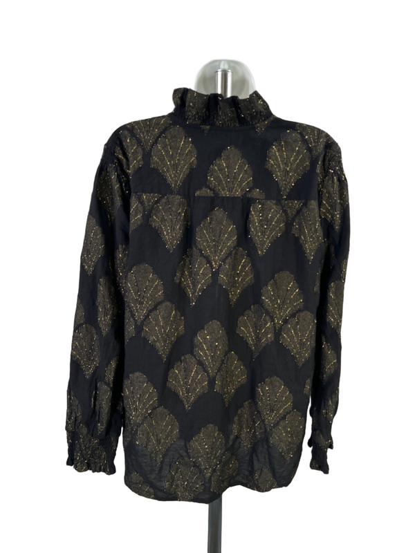 Chico's Women's Black/Gold Metallic Long Sleeve Ruffle Pullover Blouse - 2/US 12 image 2