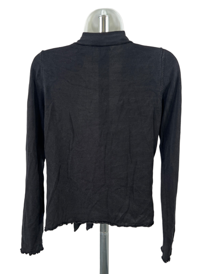 White House Black Market Women's Black Silk Lettuce Hem Cardigan Shawl - L image 2