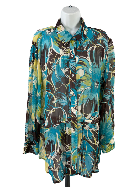 Chico's Women's Multicolor Silk Sheer Long Sleeve Button Up Shirt - 3/US XL