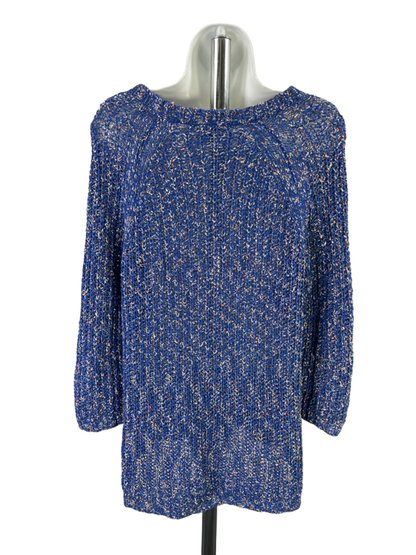 Talbots Women's Blue 3/4 Sleeve Open Knit Pullover Sweater - M image 2