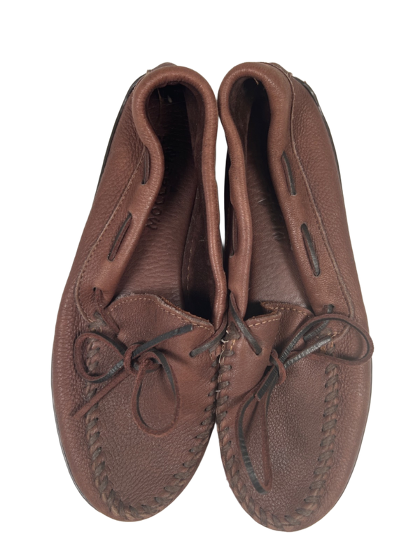 Minnetonka Women's Brown Moosehide Leather Classic Slip On Moccasins - 8 image 3