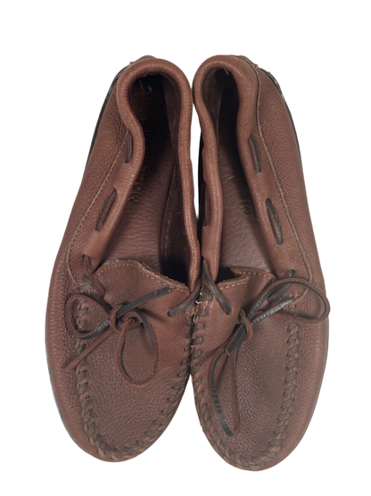 Minnetonka Women's Brown Moosehide Leather Classic Slip On Moccasins - 8 image 3