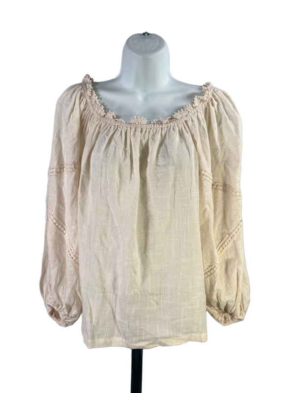 Max Studio Women's Beige/Ivory Eyelet Off-The-Shoulder Long Sleeve Blouse - S