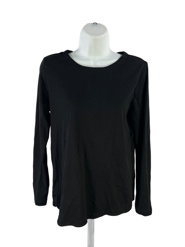 J Jill Women's Black Cotton Crew Neck Long Sleeve Tee Shirt - M