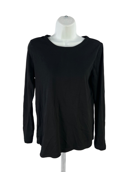 J Jill Women's Black Cotton Crew Neck Long Sleeve Tee Shirt - M