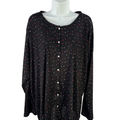 Croft & Barrow Women's Black Sleepwear Heart Button Up Long Sleeve Shirt - 2X