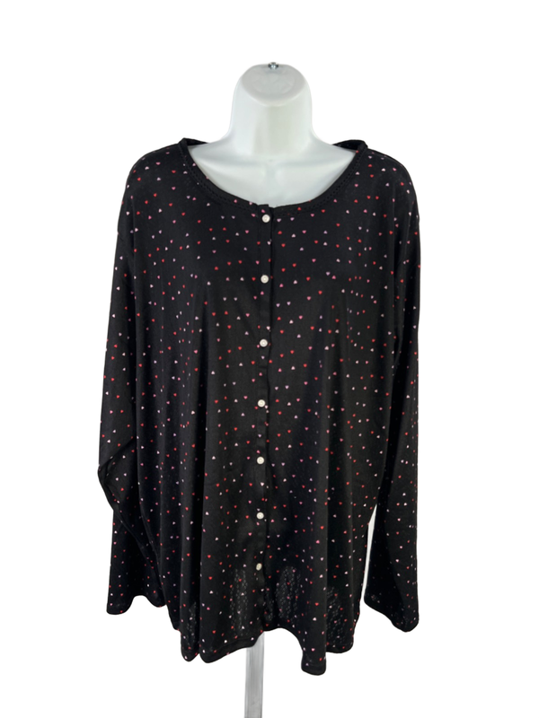 Croft & Barrow Women's Black Sleepwear Heart Button Up Long Sleeve Shirt - 2X