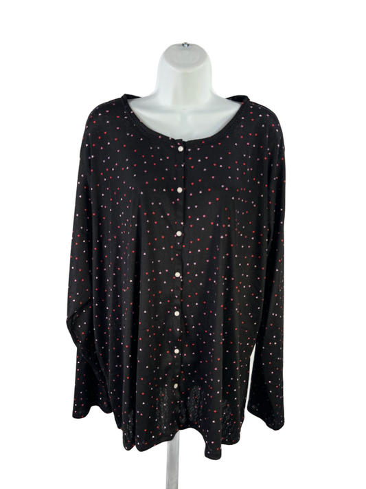 Croft & Barrow Women's Black Sleepwear Heart Button Up Long Sleeve Shirt - 2X