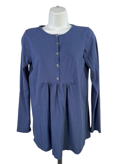 J Jill Women's Blue Half Button Up Long Roll Sleeve Shirt - XS