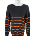 Worthington Women's Black/Orange Striped Long Sleeve Crewneck Sweater - M