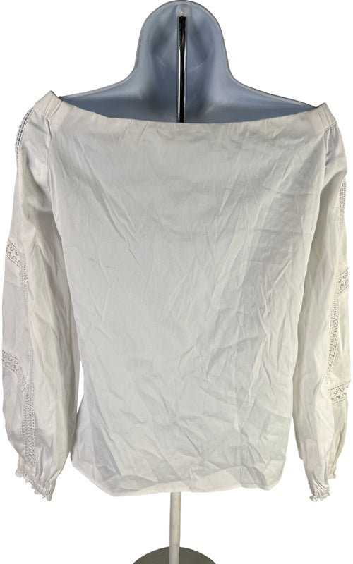 White House Black Market Women’s White Lace Inset Off The Shoulder Blouse - XS image 2