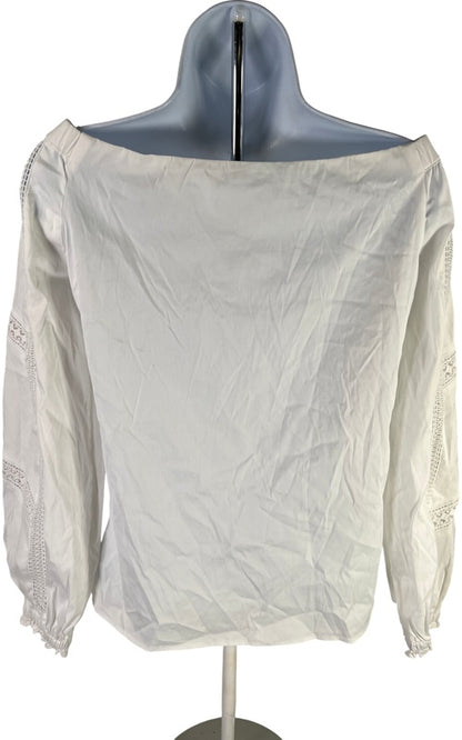 White House Black Market Women’s White Lace Inset Off The Shoulder Blouse - XS image 2