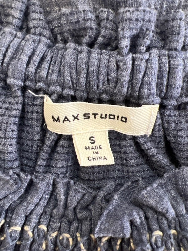 Max Studio Women's Blue Textured Scrunch Neck Short Puff Sleeve Blouse - S image 3