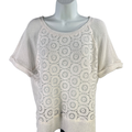 Chico's Women's White Crochet Knit Sheer Short Sleeve Tee Shirt - 1/US M