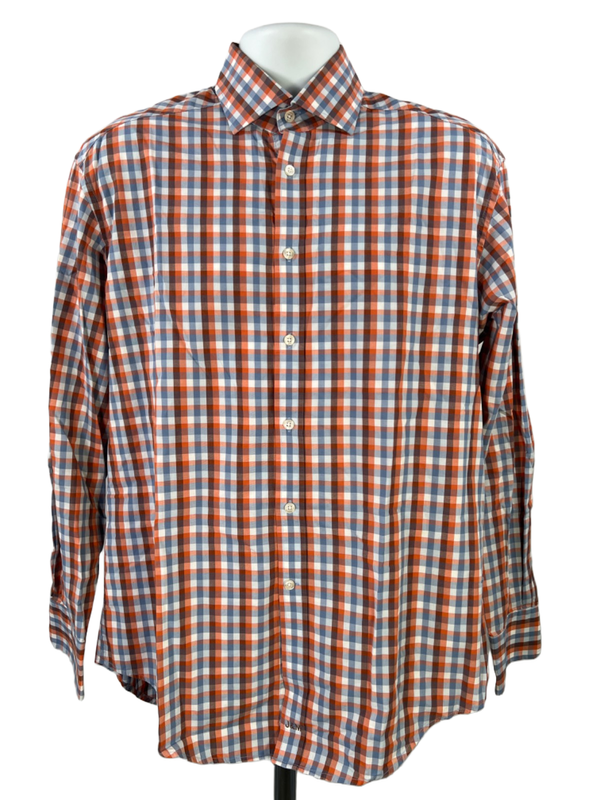 Johnston & Murphy Men's Orange/Blue Tailored Fit Long Sleeve Button up Shirt - L