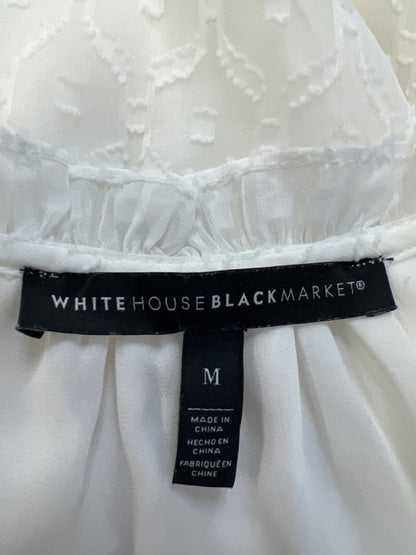 White House Black Market Women's White Semi-Sheer Long Sleeve Blouse - M image 3