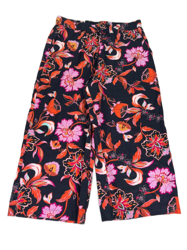 Laundry by Shelli Segal Womens Blue Floral Linen Blend Wide Cropped Leg Pants -L