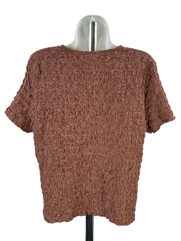 Torrid Women's Brown Textured Short Sleeve Shirt - Plus 0 image 2