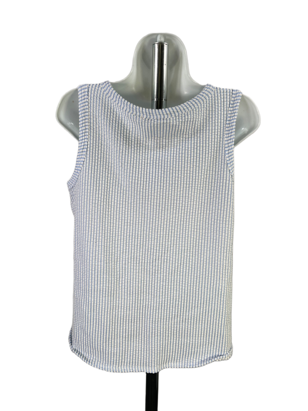 Green Envelope Women's Blue/White Striped Sleeveless Button Up Blouse - M image 2