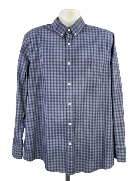 Nordstrom Men's Blue Plaid Wrinkle Free 100% Cotton Button Down Shirt - XL