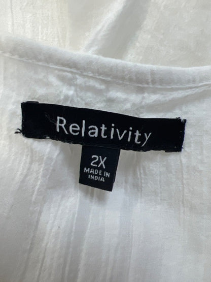 Relativity Women's White Gauze Embellished V Neck 3/4 Sleeve Blouse - 2X Plus image 3
