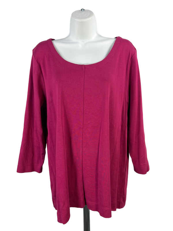 J Jill Women's Pink/Purple Seamed Scoop Neck 3/4 Sleeve Shirt - L