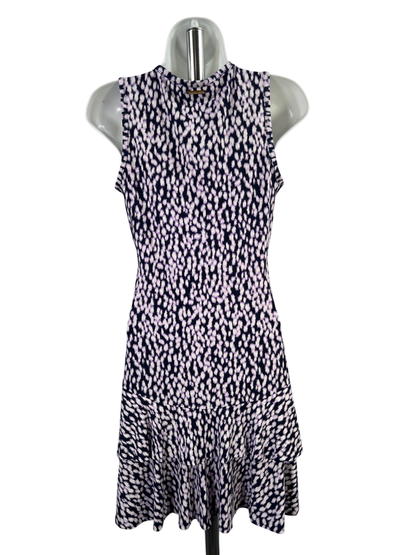 Michael Kors Women's Purple/Blue Sleeveless Tiered Trim Knee Length Dress - XS image 2