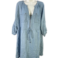 Torrid Women's Blue Quarter Zip Tie Waist Roll Sleeve Midi Dress - 00 Plus