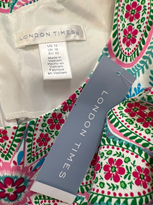 London Times Women's Pink/Blue Floral Sleeveless Shift Mini Dress - 12 image 3