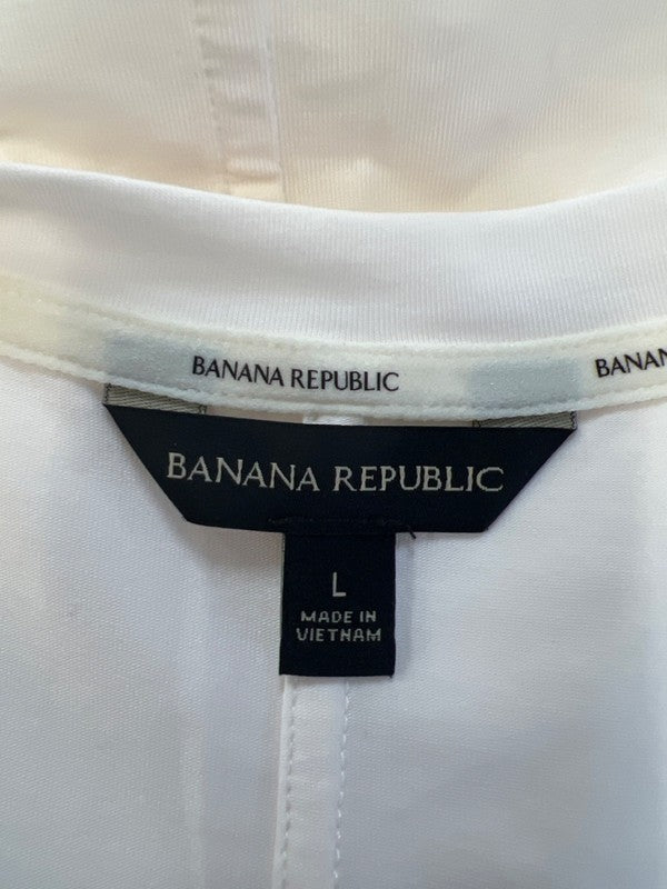 Banana Republic Women's White V Neck Short Cuffed Sleeve Shirt - L image 3