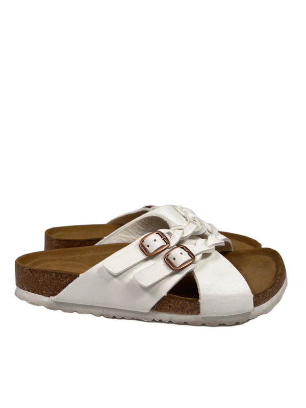 Aerothotic Women's White Leather Suri Cork Braided Adjustable Sandals - 38/US 8
