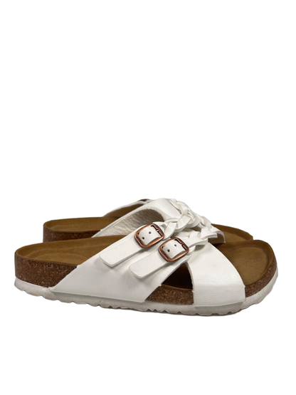 Aerothotic Women's White Leather Suri Cork Braided Adjustable Sandals - 38/US 8