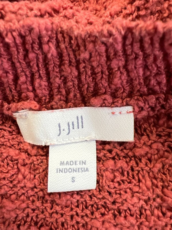J.Jill Women’s Red/Pink Open Knit Short Sleeve V-Neck Sweater - S image 3