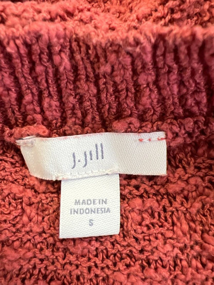 J.Jill Women’s Red/Pink Open Knit Short Sleeve V-Neck Sweater - S image 3