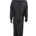 Max Studio Women's Black Tie Waist Button Up Elbow Sleeve Midi Dress - M