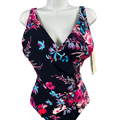 Gottex Women's Black Floral Surplice V-Neck One Piece Swimsuit - 14