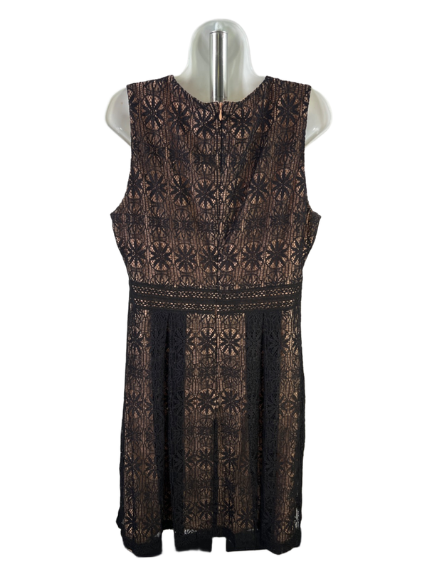 Kensie Women's Black/Tan Lace V Neck Pleated Lined Sleeveless Mini Dress - 14 image 2