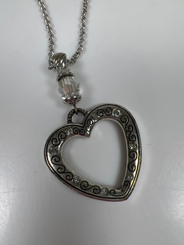 Brighton Women's Silver Pleate Heart Swarovski Pendant 8.5in Chain Necklace image 4