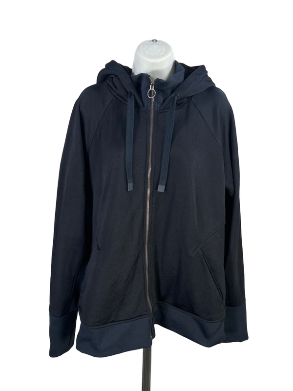 Athleta Women's Navy Blue Triumph Luxe Shine Faux Fur Zip Up Hoodie Jacket - XL