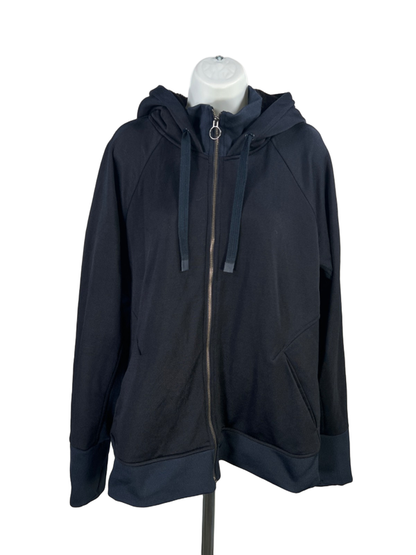 Athleta Women's Navy Blue Triumph Luxe Shine Faux Fur Zip Up Hoodie Jacket - XL