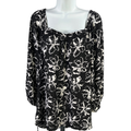 Banana Republic Women's Black/White Semi-Sheer Floral 3/4 Sleeve Blouse - L