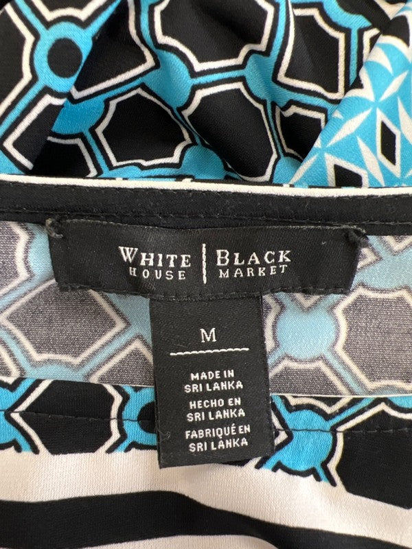 White House Black Market Women's Blue Geometric Belted Cover Up Mini Dress - M image 3