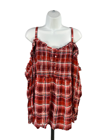 Torrid Women's Red Plaid Coldshoulder Blouse Top - Plus 2X